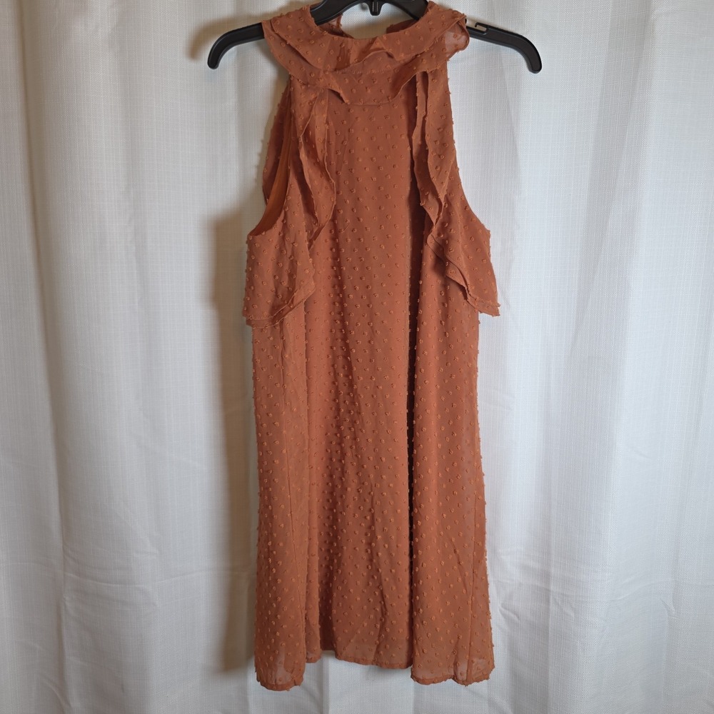Entro Womens Size M Orange Ruffle High Neck Lined Dress‎